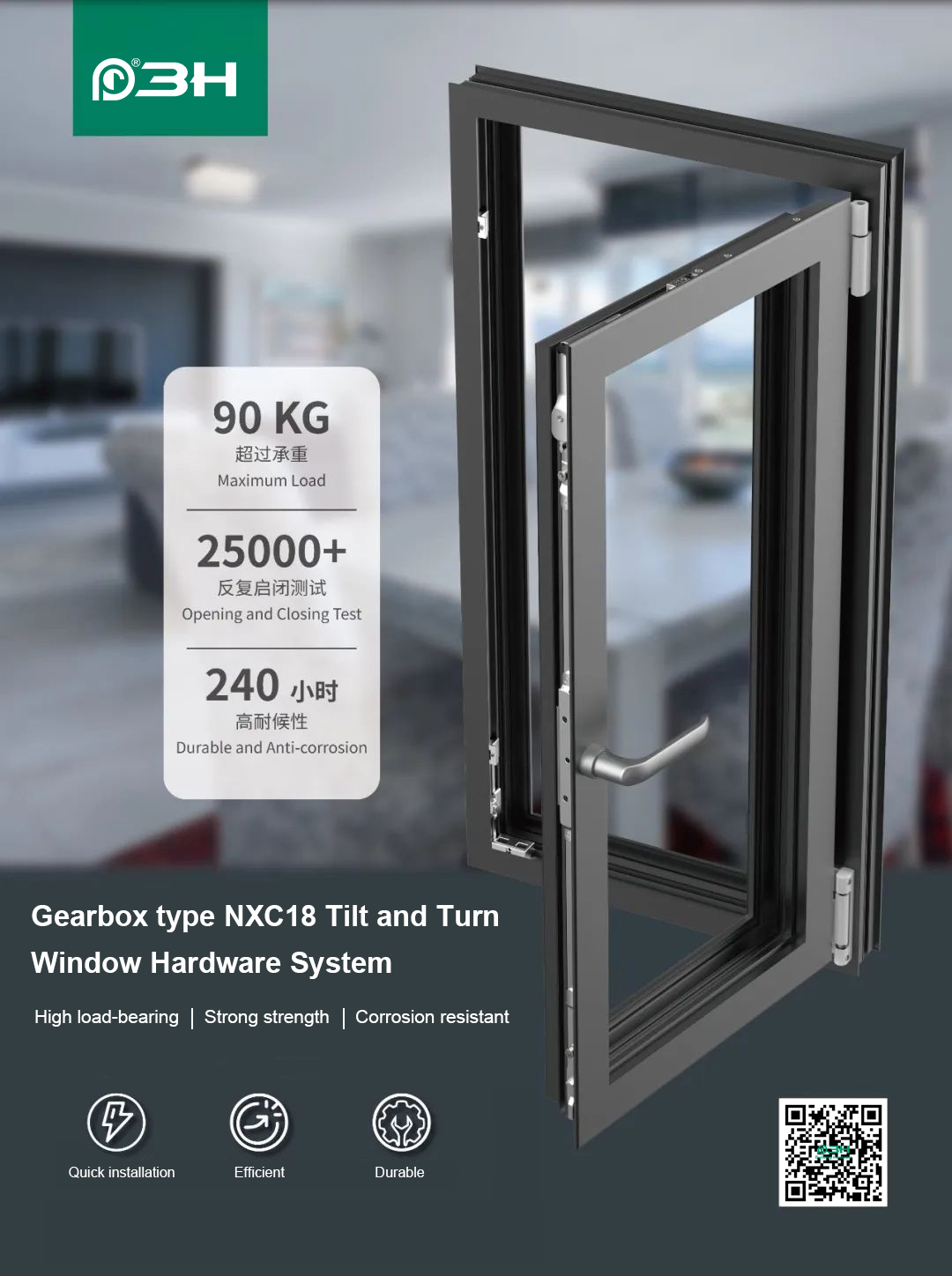 3h-gearbox-tilt-and-turn-window-hardware Quincaillerie pour vitres inclinables et tournantes de boîte de vitesses 3h
