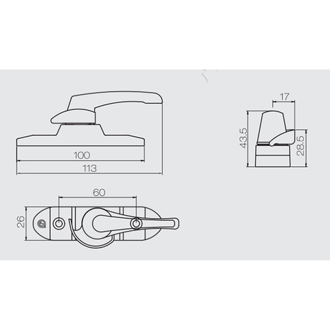 Serrure en forme de croissant de fenêtre et porte coulissante en alliage d'aluminium, prix d'usine SB43