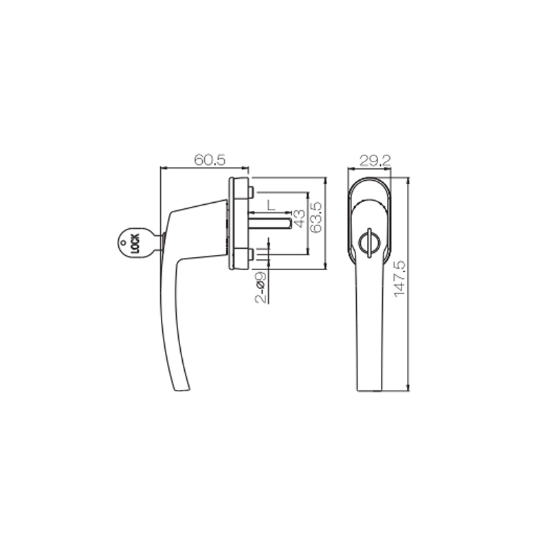 Poignée moderne UPVC pour porte battante en alliage d'aluminium PCZ13B