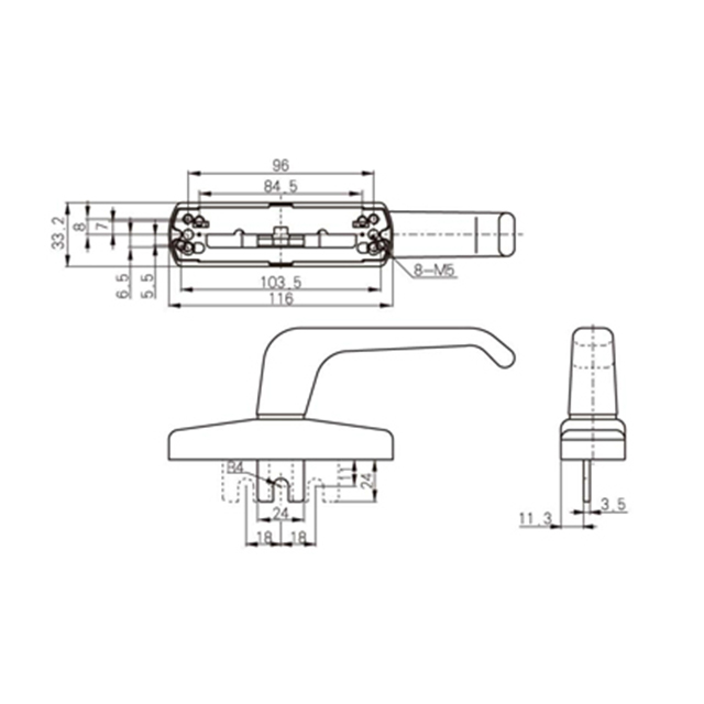 Accessoires de portes et fenêtres en alliage d'aluminium, poignée de fourche CZH04B