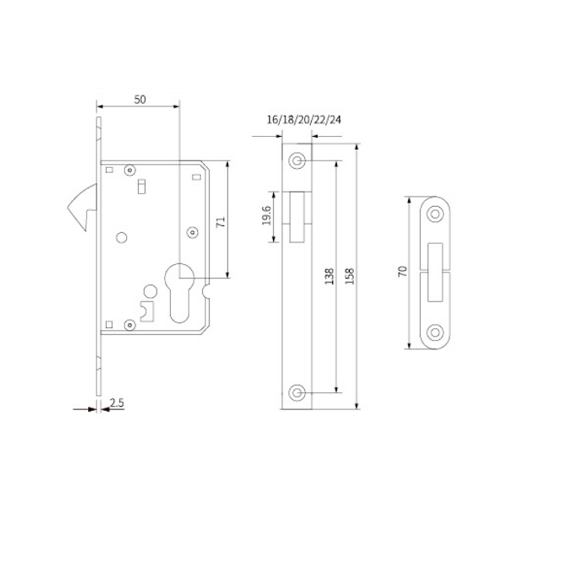 Corps de serrure de porte de maison personnalisé en acier inoxydable, série 50