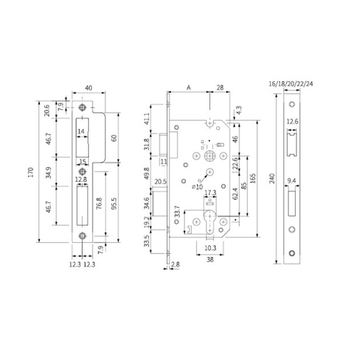 Corps de serrure de porte à pêne dormant 